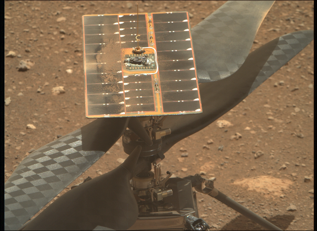 NASA Ingenuity's rotor blades and solar power system, taken by Perseverance