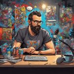 Artistic impression of a bearded geek at a desk