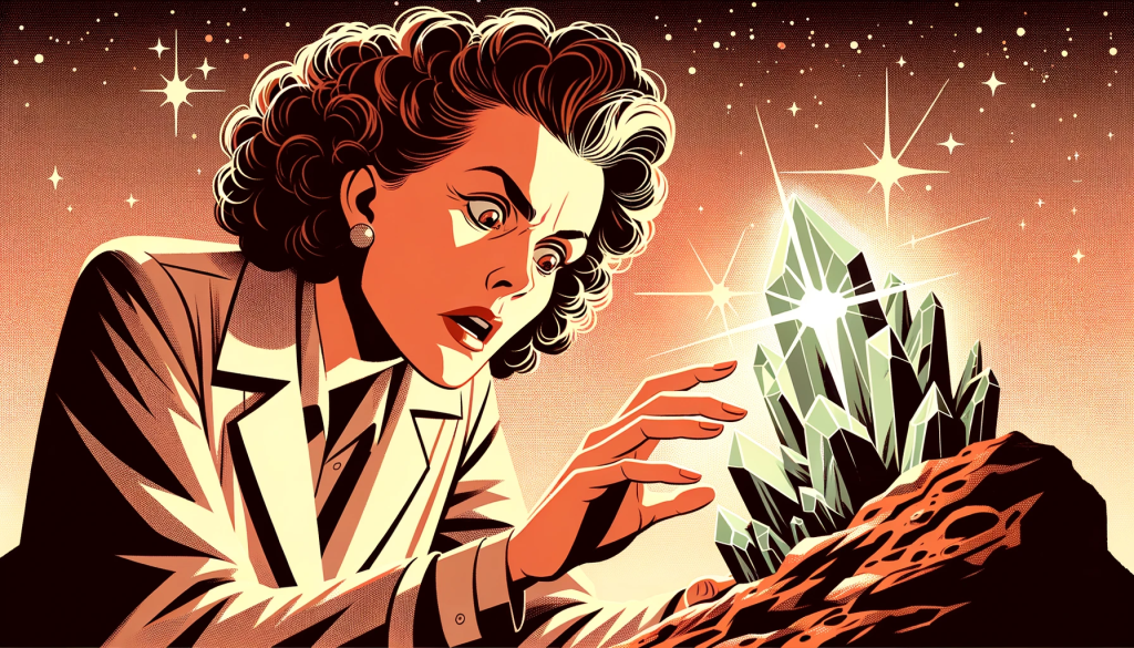 Prompt
Vector of Dr. Evelyn Hart, a tall woman with curly hair, discovering a glowing, shimmering crystal embedded in the Martian rock. Her expression is one of shock and wonder.